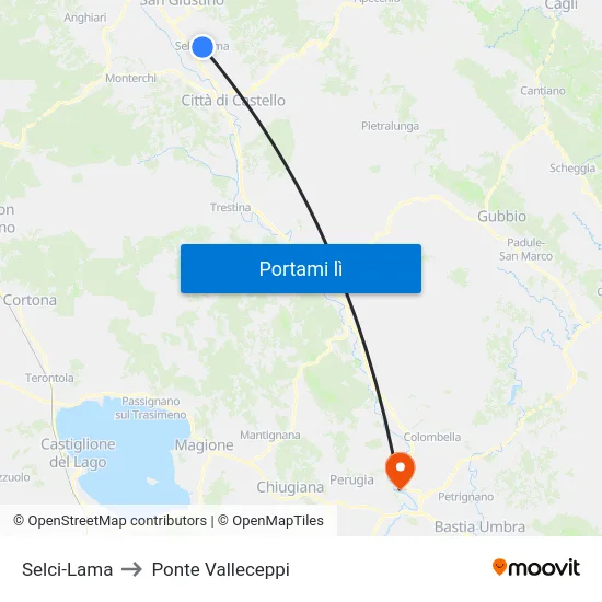 Selci-Lama to Ponte Valleceppi map