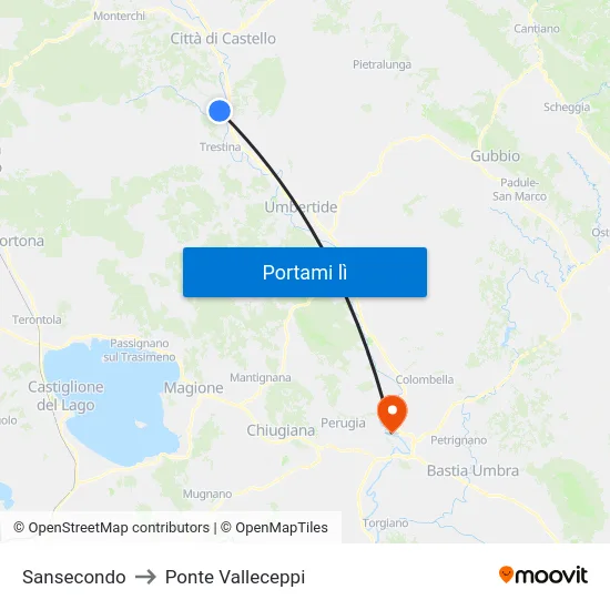 Sansecondo to Ponte Valleceppi map
