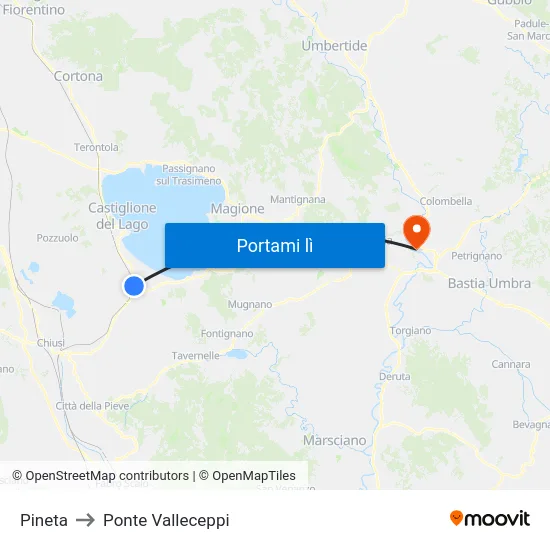 Pineta to Ponte Valleceppi map