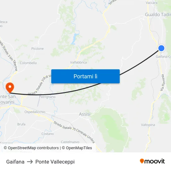 Gaifana to Ponte Valleceppi map