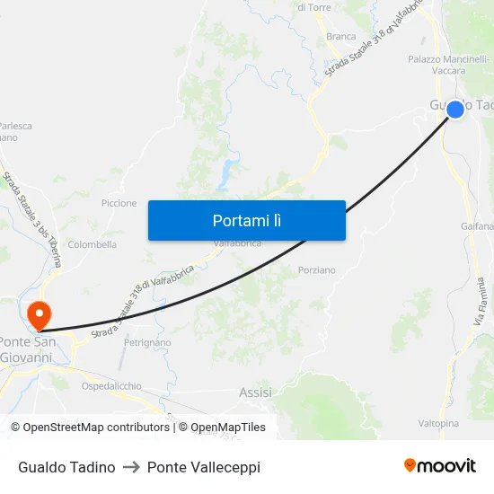 Gualdo Tadino to Ponte Valleceppi map