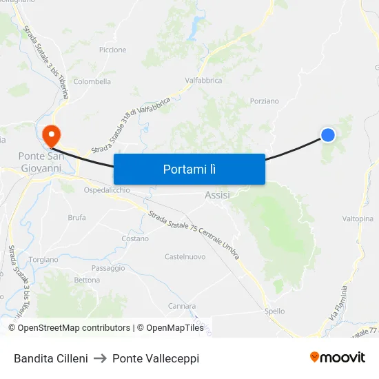 Bandita Cilleni to Ponte Valleceppi map