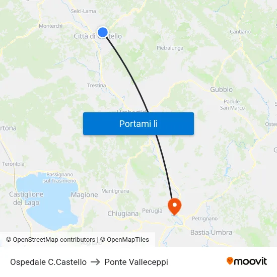 Ospedale C.Castello to Ponte Valleceppi map