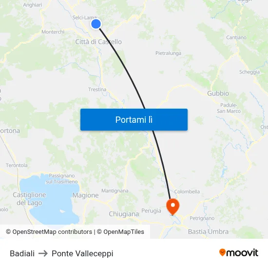 Badiali to Ponte Valleceppi map