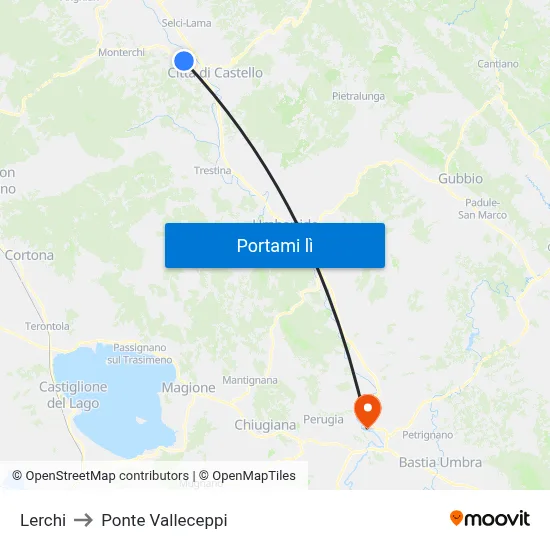 Lerchi to Ponte Valleceppi map
