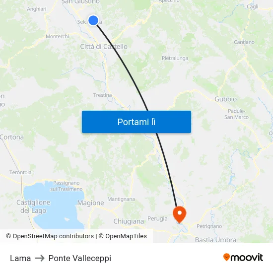 Lama to Ponte Valleceppi map