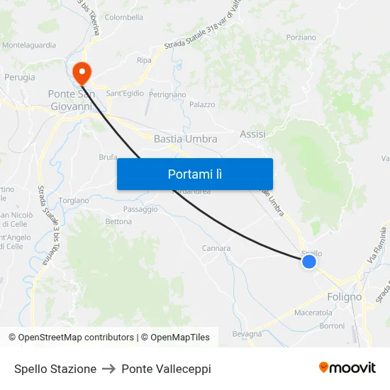 Spello Stazione to Ponte Valleceppi map