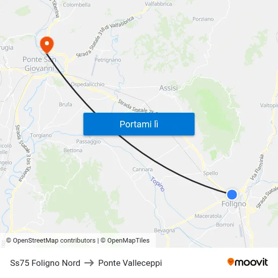 Ss75 Foligno Nord to Ponte Valleceppi map