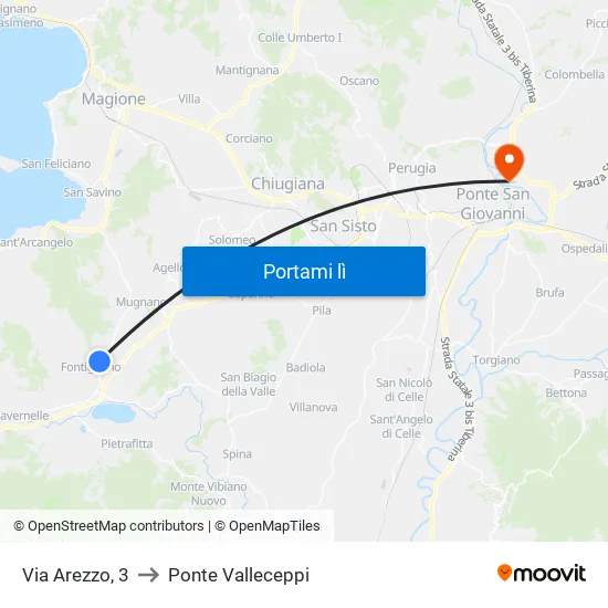 Via Arezzo, 3 to Ponte Valleceppi map