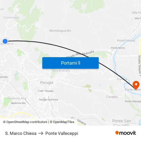 S. Marco Chiesa to Ponte Valleceppi map