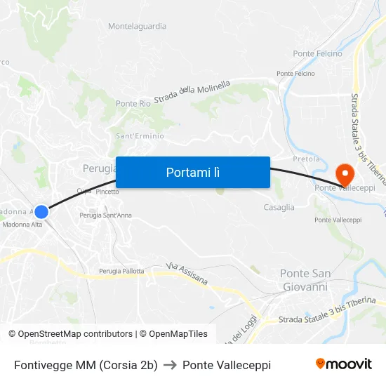 Fontivegge M​M (Corsia 2b) to Ponte Valleceppi map