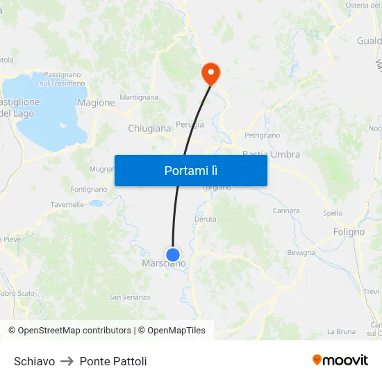 Schiavo to Ponte Pattoli map