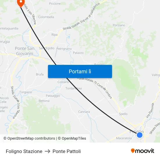Foligno Stazione to Ponte Pattoli map