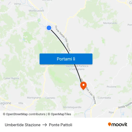 Umbertide Stazione to Ponte Pattoli map