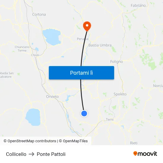 Collicello to Ponte Pattoli map