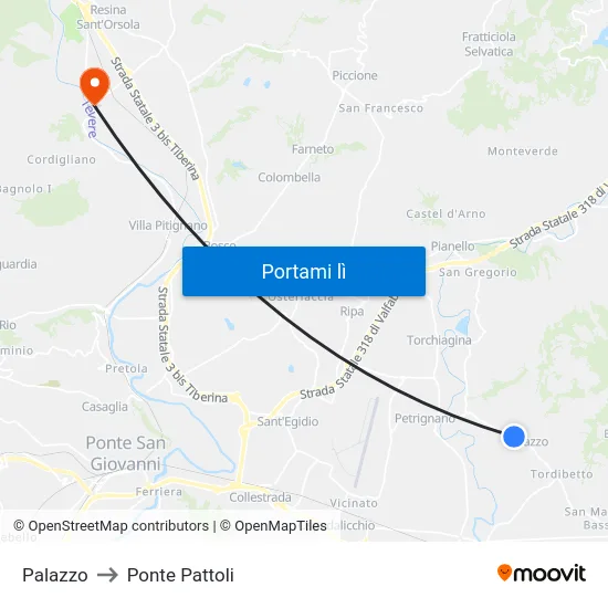 Palazzo to Ponte Pattoli map