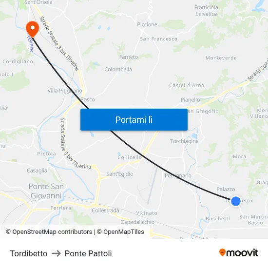 Tordibetto to Ponte Pattoli map