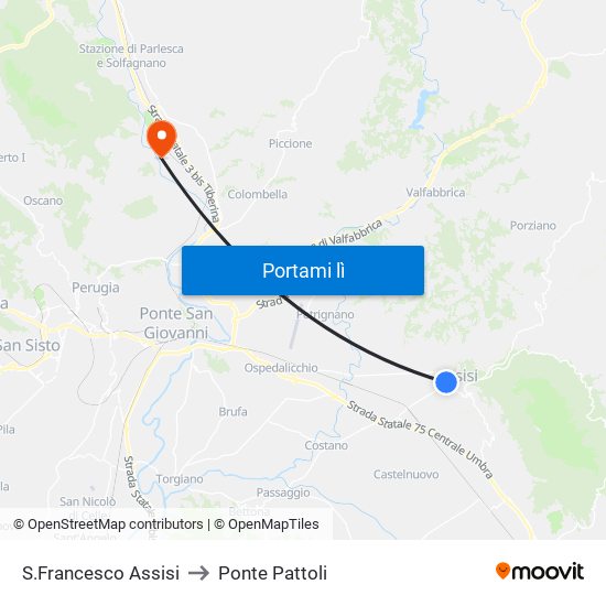 S.Francesco Assisi to Ponte Pattoli map