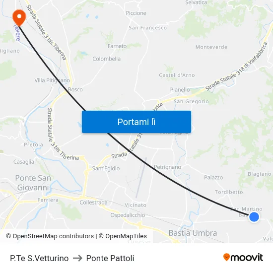 P.Te S.Vetturino to Ponte Pattoli map