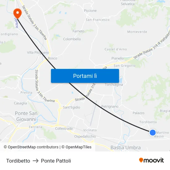 Tordibetto to Ponte Pattoli map