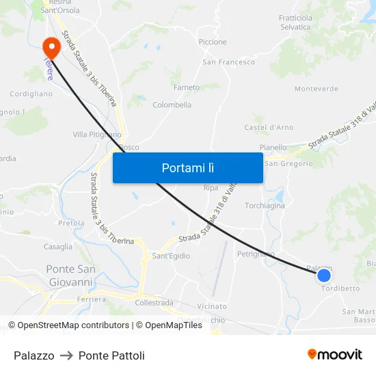 Palazzo to Ponte Pattoli map