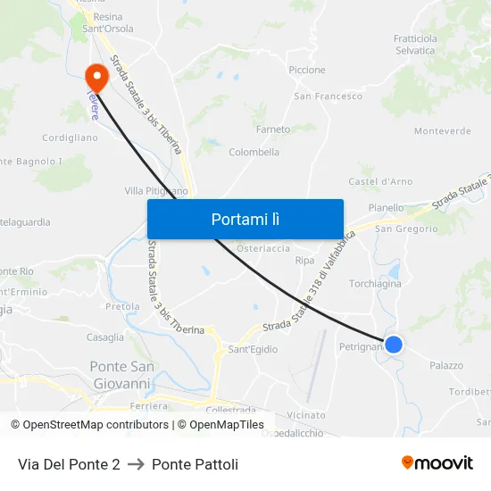 Via Del Ponte 2 to Ponte Pattoli map