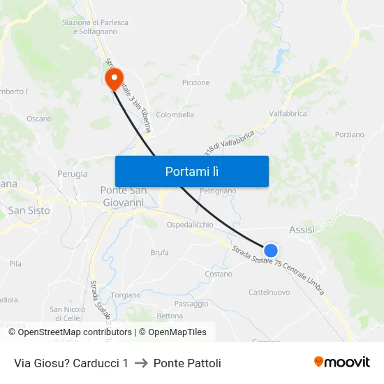 Via Giosu? Carducci 1 to Ponte Pattoli map