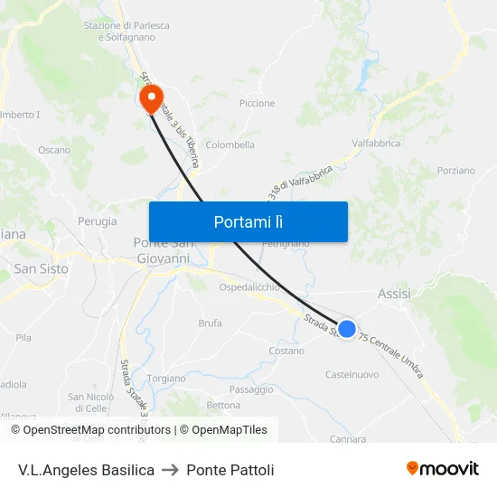 V.L.Angeles Basilica to Ponte Pattoli map
