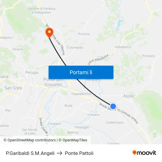 P.Garibaldi S.M.Angeli to Ponte Pattoli map