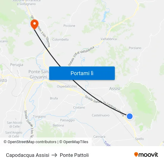 Capodacqua Assisi to Ponte Pattoli map