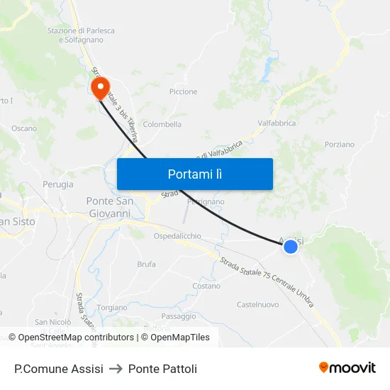 P.Comune Assisi to Ponte Pattoli map