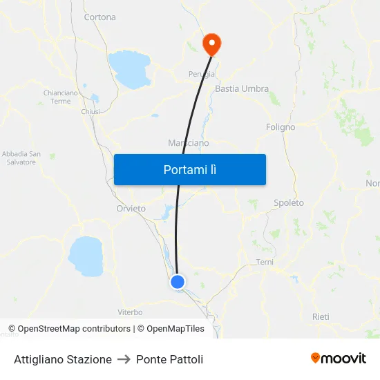 Attigliano Stazione to Ponte Pattoli map