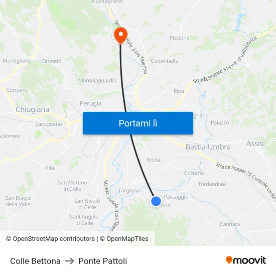 Colle Bettona to Ponte Pattoli map