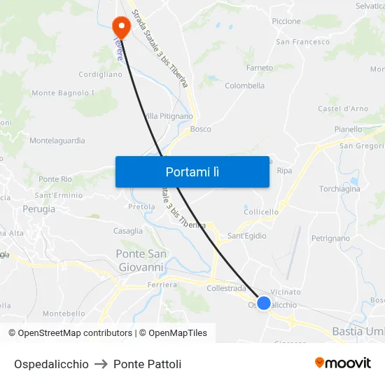 Ospedalicchio to Ponte Pattoli map
