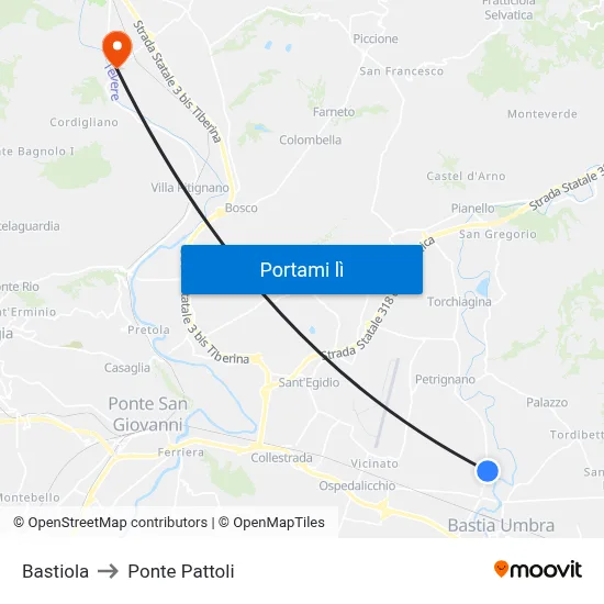 Bastiola to Ponte Pattoli map