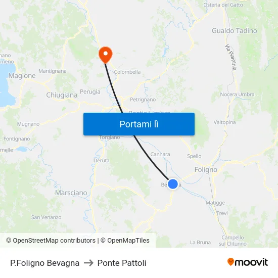 P.Foligno Bevagna to Ponte Pattoli map