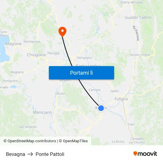 Bevagna to Ponte Pattoli map