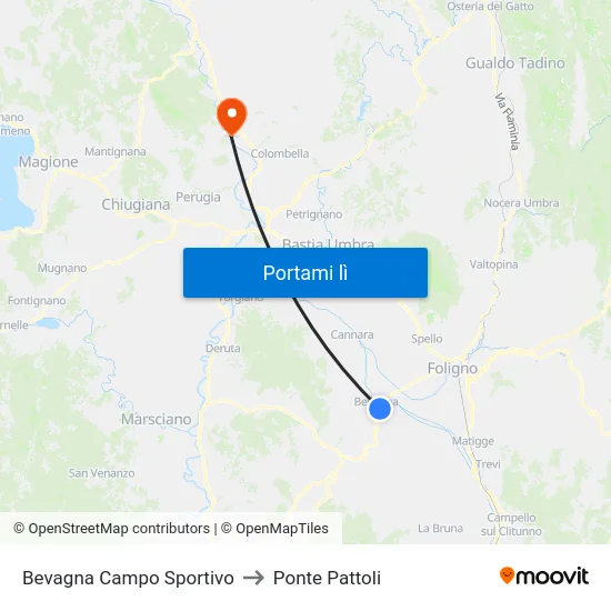 Bevagna Campo Sportivo to Ponte Pattoli map