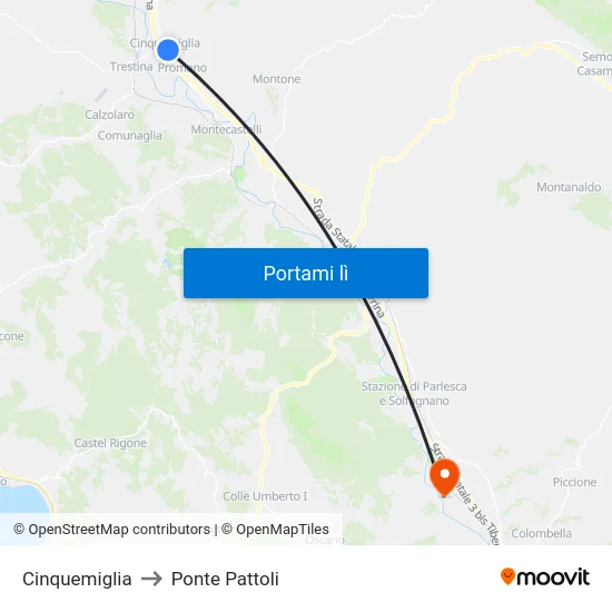 Cinquemiglia to Ponte Pattoli map