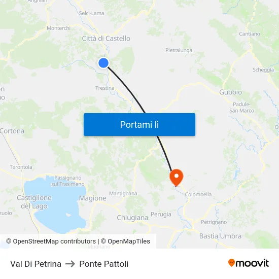 Val Di Petrina to Ponte Pattoli map