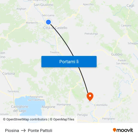 Piosina to Ponte Pattoli map