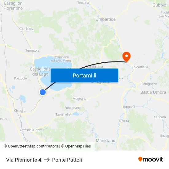 Via Piemonte 4 to Ponte Pattoli map