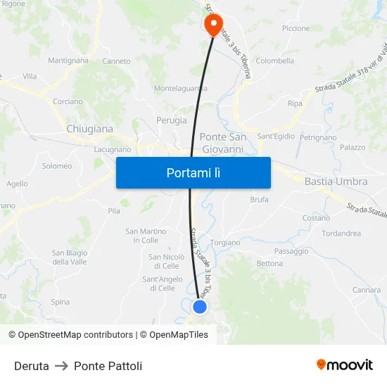 Deruta to Ponte Pattoli map