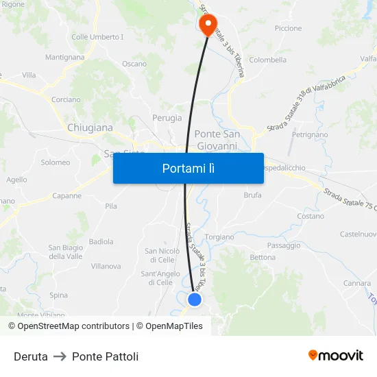 Deruta to Ponte Pattoli map