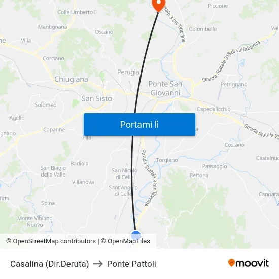 Casalina (Dir.Deruta) to Ponte Pattoli map