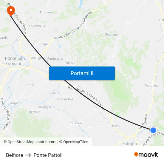 Belfiore to Ponte Pattoli map
