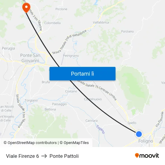 Viale Firenze 6 to Ponte Pattoli map