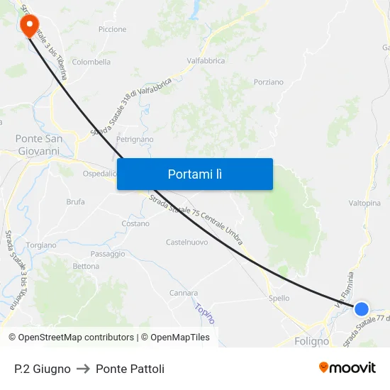 P.2 Giugno to Ponte Pattoli map