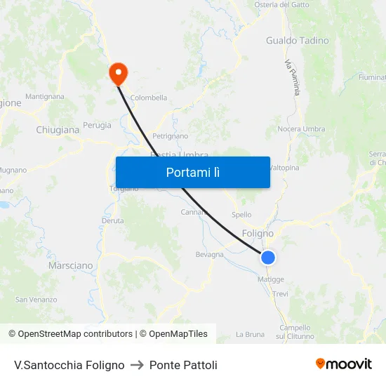 V.Santocchia Foligno to Ponte Pattoli map