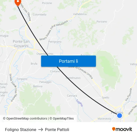 Foligno Stazione to Ponte Pattoli map